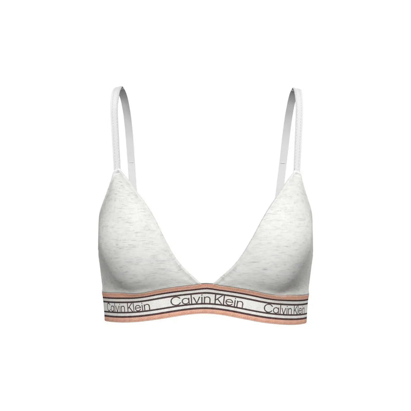 Soutien-gorge triangle Calvin Klein blanc en coton légèrement doublé, à fines bretelles et bande logo rose, noire et blanche