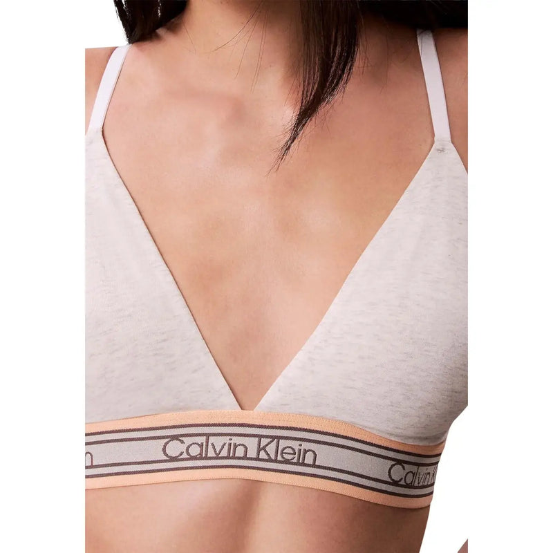 Calvin Klein Soutien-gorge triangle légèrement doublé pour femme, en coton chiné gris clair avec bande logo pêche noire