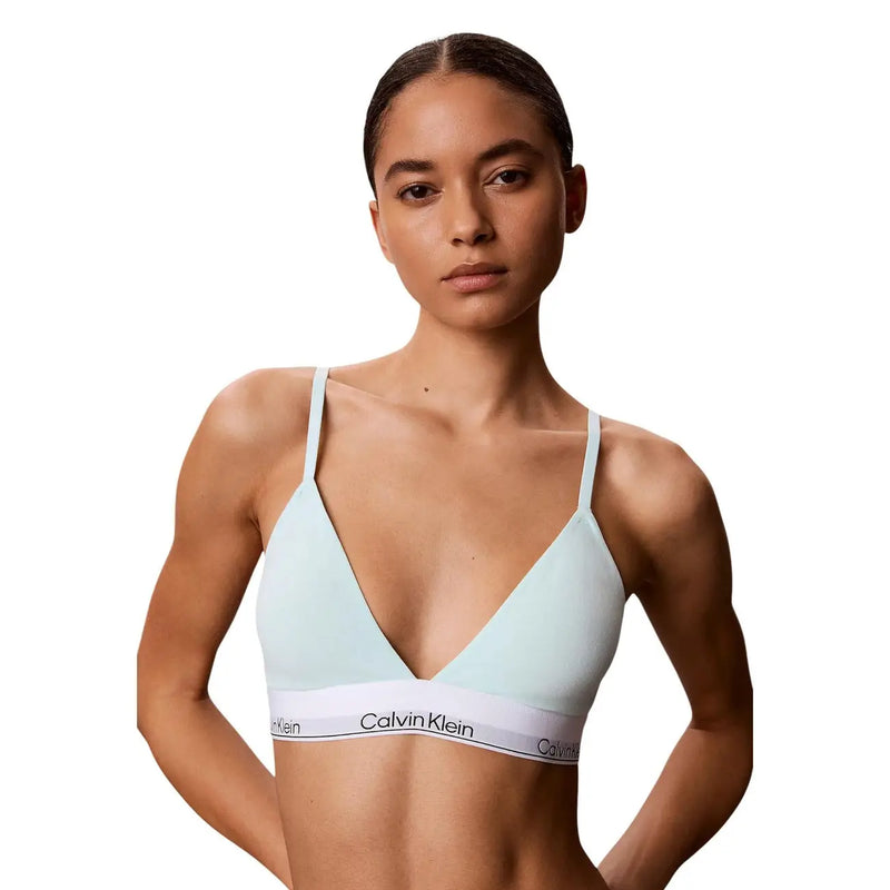 bleu clair Calvin Klein Soutien-gorge triangle légèrement doublé avec bande en coton blanc et logo noir pour sous-vêtements féminins