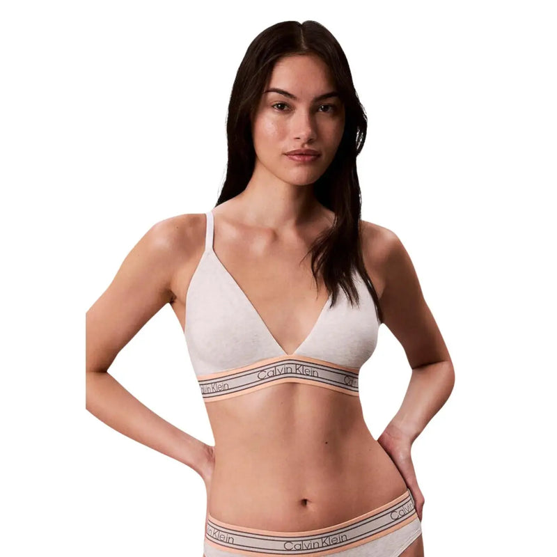 Soutien-gorge triangle en coton blanc Calvin Klein légèrement doublé, avec bande logo pêche et grise pour femme