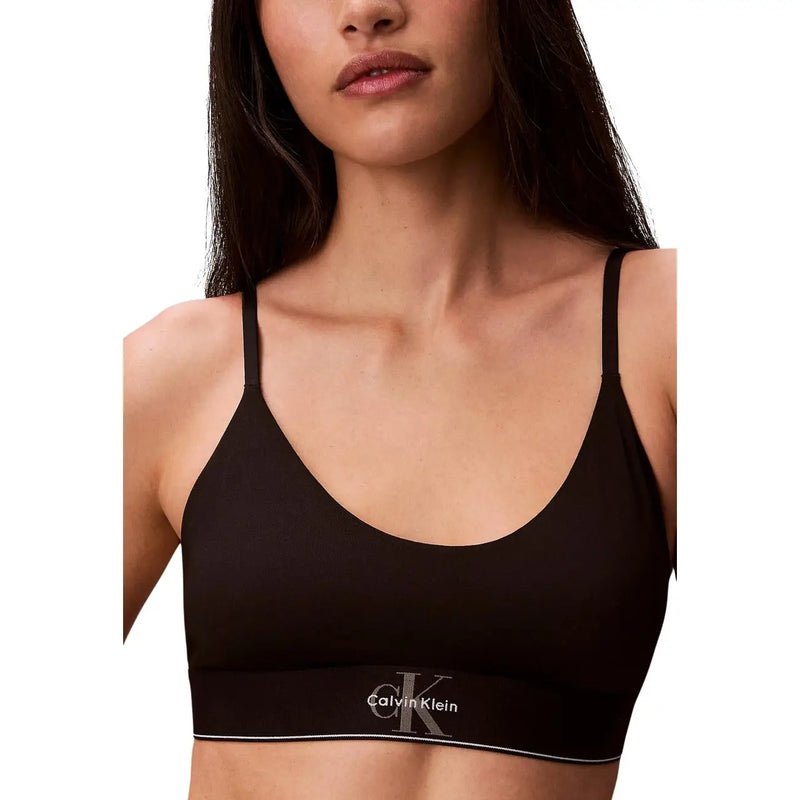 Soutien-gorge Calvin Klein noir sans doublure, à fines bretelles et bande logo discrète, en coton modal pour femme