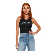 Calvin Klein Soutien-gorge sans doublure pour femme en coton modal gris avec débardeur noir top orné de broderies de New York