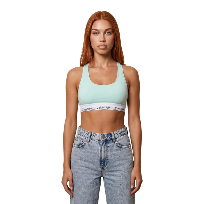 Vert clair Calvin Klein Soutien-gorge sans doublure avec bande élastique à logo blanc, en coton modal gris pour femme