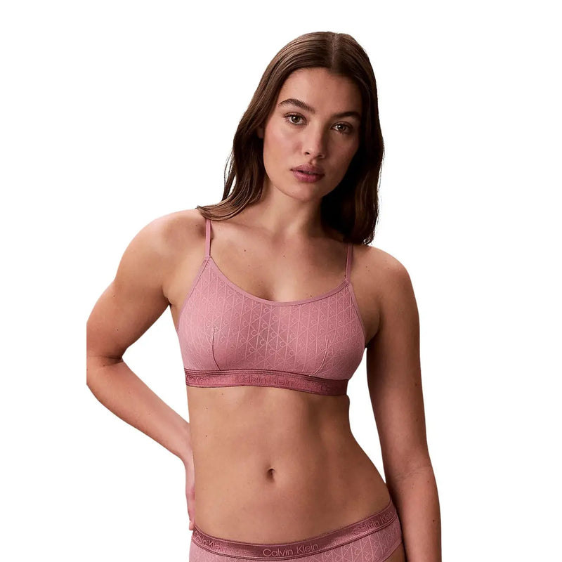 Rose Calvin Klein Soutien-gorge sans doublure pour femme, orné d'un motif géométrique discret et d'une bande assortie, en coton modal gris.