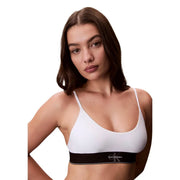 Calvin Klein Soutien-gorge sans doublure pour femme en coton modal blanc, à fines bretelles et bande logotée noire