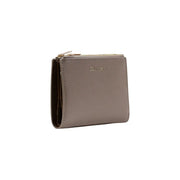 Calvin Klein Portefeuille femme en cuir beige taupe avec fermeture éclair dorée, 11,5 x 7,5 x 2 cm