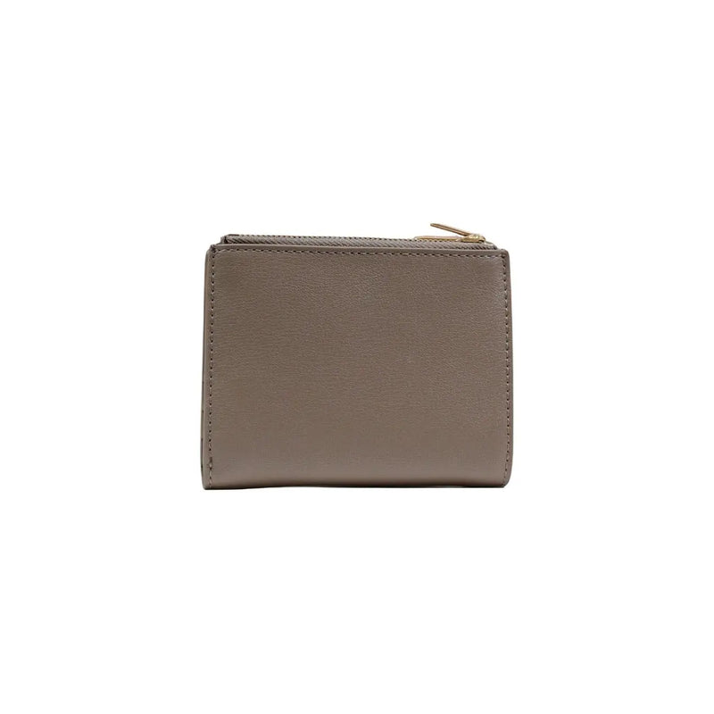 Calvin Klein Mini portefeuille femme en cuir taupe avec fermeture éclair dorée et coutures précises, poches zippées beiges, 11,5 x 7,5 x 2 cm