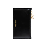 Noir Calvin Klein Portefeuille femme en similicuir avec fermeture éclair dorée et logo, dimensions 13 x 8 x 0,2 cm