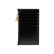 Calvin Klein Portefeuille femme en similicuir noir avec porte-cartes, fermeture éclair dorée et breloque K pendante, 13 x 8 x 0,2 cm