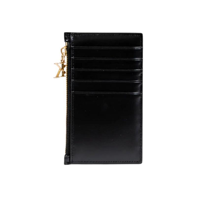 Calvin Klein Portefeuille femme en similicuir noir avec porte-cartes, fermeture éclair dorée et breloque K pendante, 13 x 8 x 0,2 cm