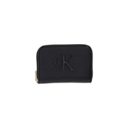 Noir Calvin Klein Portefeuille pour femme en polyuréthane avec fermeture éclair, logo en relief et tirette dorée
