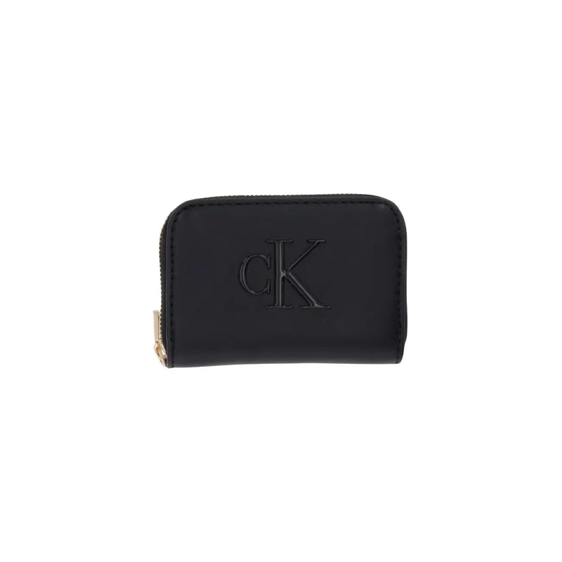 Noir Calvin Klein Portefeuille pour femme en polyuréthane avec fermeture éclair, logo en relief et tirette dorée
