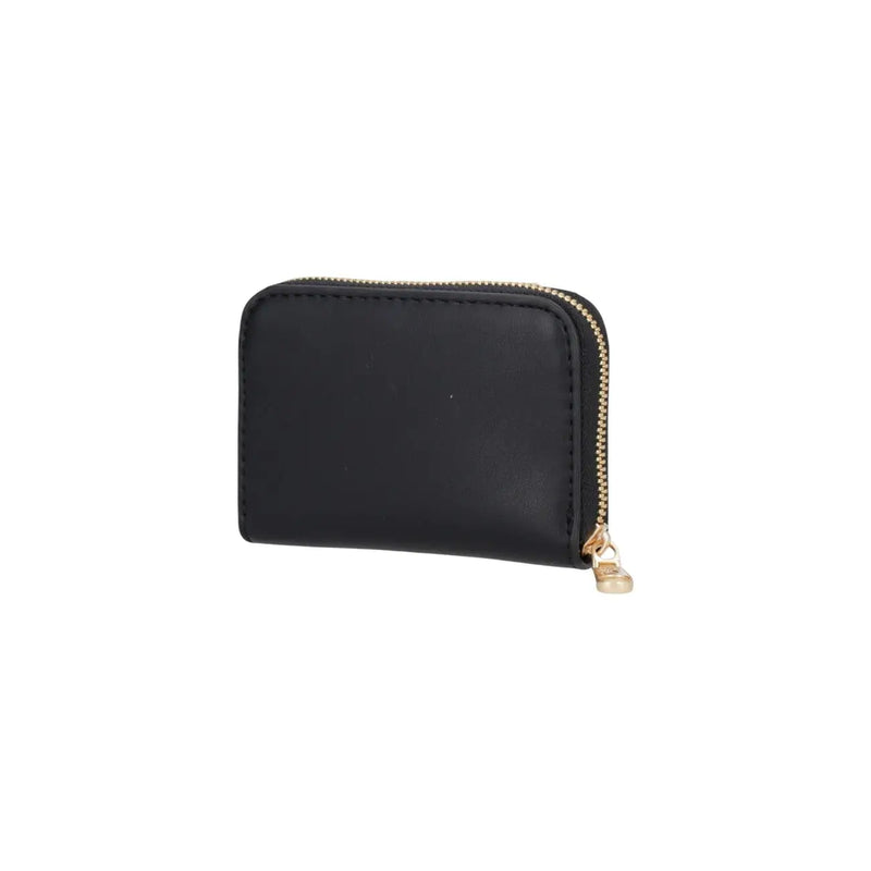Calvin Klein Portefeuille femme en cuir noir zippé avec fermeture éclair et tirette dorées, en polyuréthane, 10 x 7 x 2 cm