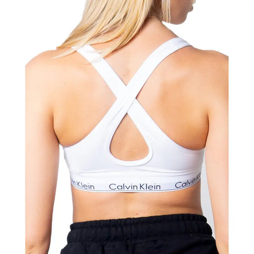 Calvin Klein white polyester sleeveless slip top sports bra with crisscross back