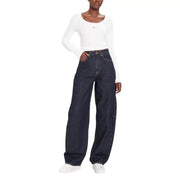Calvin Klein jean en denim indigo foncé à jambes larges et taille haute pour femme