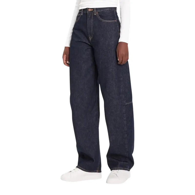 Calvin Klein Jean en denim indigo foncé à jambes larges pour femme avec surpiqûres