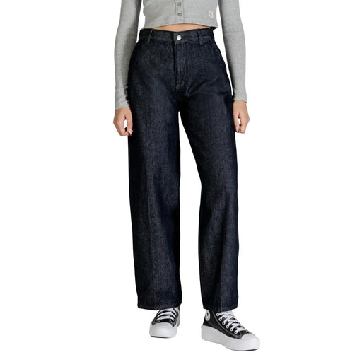 Calvin Klein womens dark indigo high-waisted wide-leg blue jeans