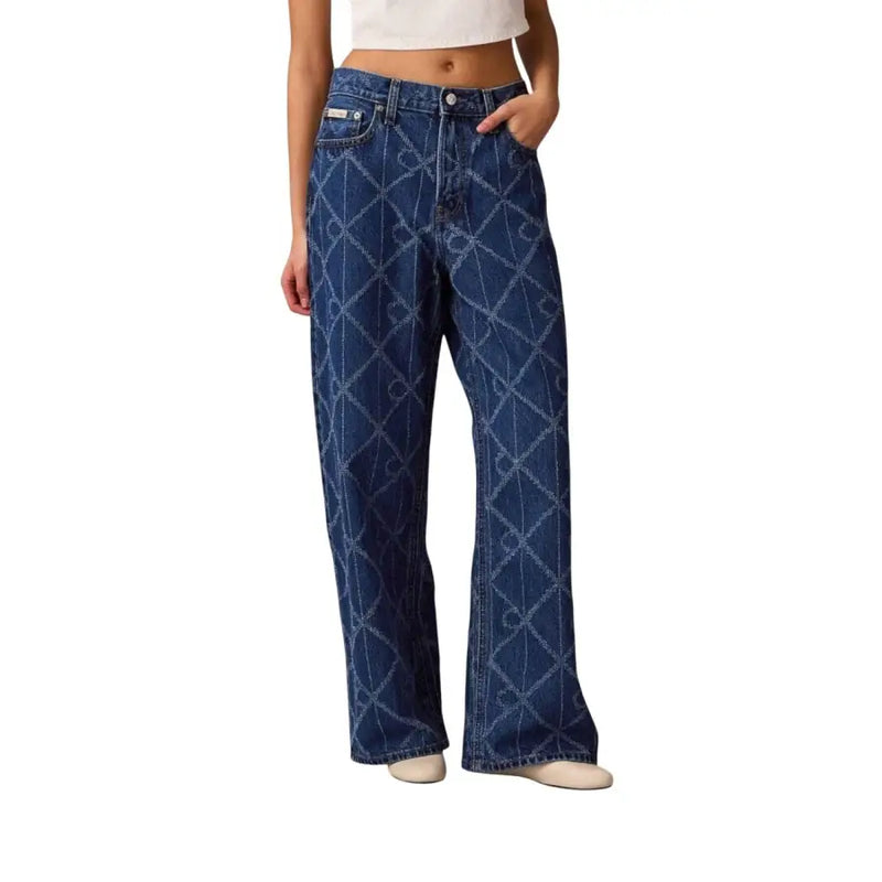 Calvin Klein Jean en denim de coton bleu à motif géométrique en losanges pour femme