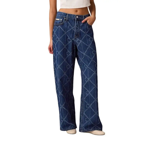 Calvin Klein Jean en denim de coton bleu à motif géométrique en losanges pour femme