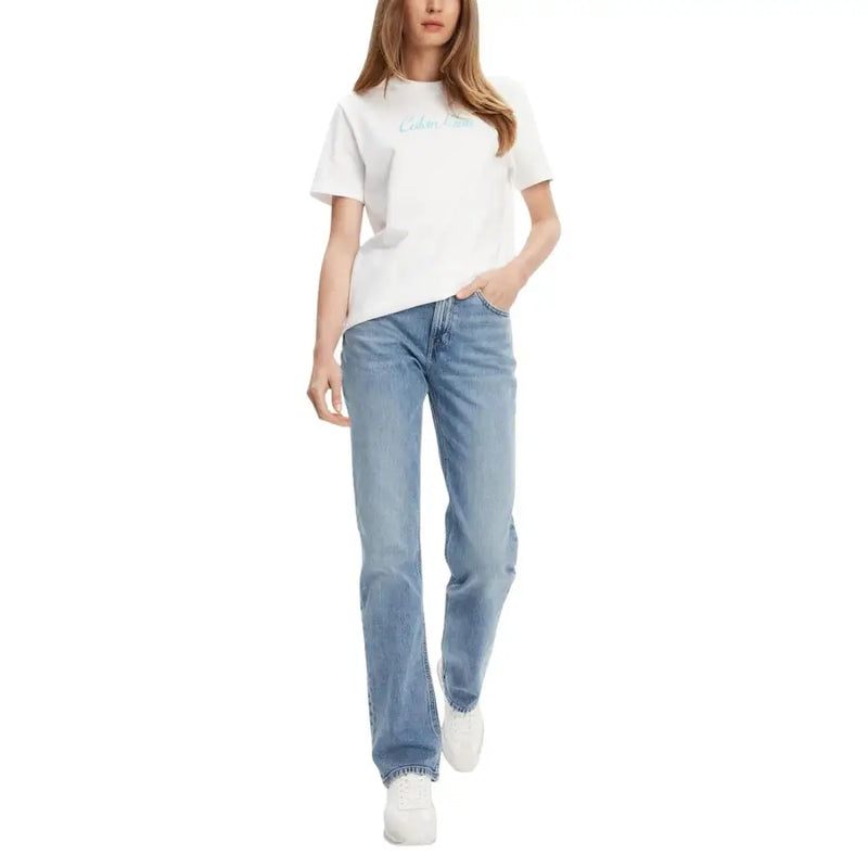Calvin Klein Jean en denim bleu clair pour femme, coupe droite, cinq poches