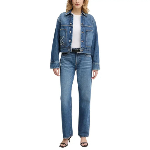 Calvin Klein Jean en coton bleu clair pour femme, veste en jean bleue et logo CK