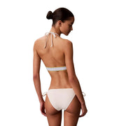 Calvin Klein womens triangle bikini top in white nylon with a minimalist halter style and striped shoulder ties