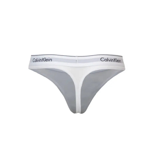 Calvin Klein women’s white cotton modal thong with gray logo waistband