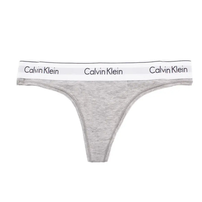 Calvin Klein women’s gray heathered thong with white branded waistband