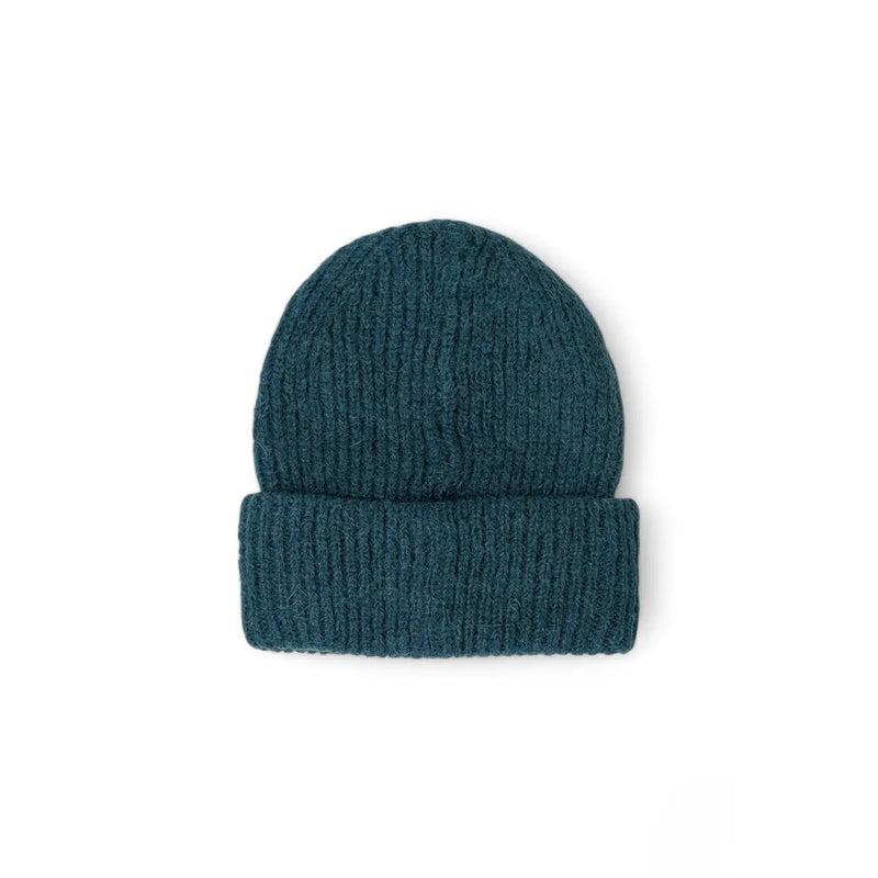 Calvin Klein Bonnet en laine pour homme, couleur sarcelle, à maille côtelée et revers replié, vue de face
