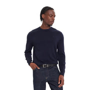 Calvin Klein Pull en laine bleu marine pour homme, avec logo brodé discret sur la poitrine gauche, vue de face