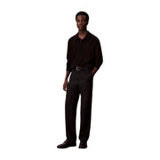 Calvin Klein Pull en laine noire pour homme avec logo brodé discret sur la poitrine, vue de face