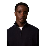 Calvin Klein Pull en laine pour homme, en maille côtelée noire, avec demi-zip et logo brodé discret, vue de face