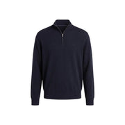 Calvin Klein Pull en laine bleu marine pour homme, à demi-zip et poignets côtelés, vue de face