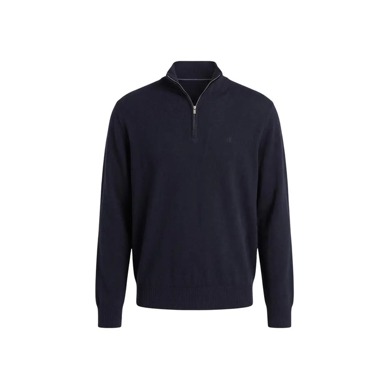 Calvin Klein Pull en laine bleu marine pour homme, à demi-zip et poignets côtelés, vue de face