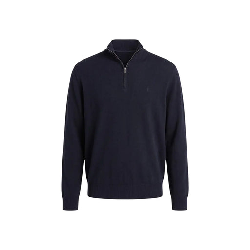 Calvin Klein Pull en laine bleu marine pour homme, à demi-zip et poignets côtelés, vue de face