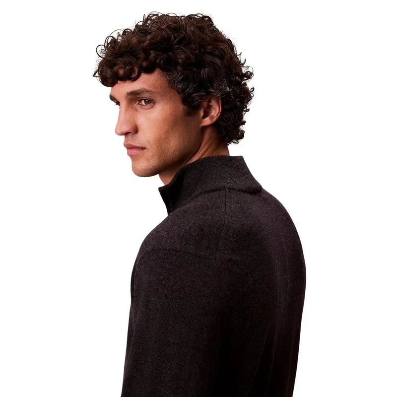 Calvin Klein Pull à col roulé en laine pour homme, gris foncé, en tissu texturé et col montant, vue de face