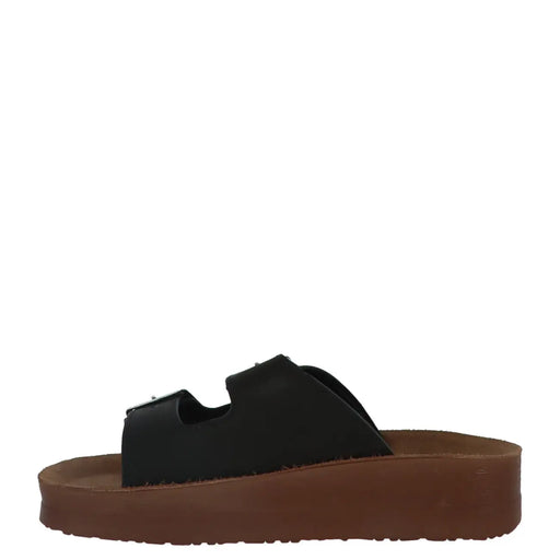 Carrera Sandales mules pour femmes en cuir noir avec semelle plateforme marron et deux brides réglables à boucle