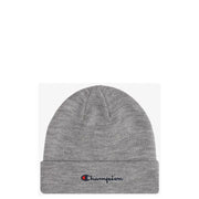 Champion gray beanie men’s knit hat in soft acrylic with ribbed cuff and embroidered logo for cold weather comfort