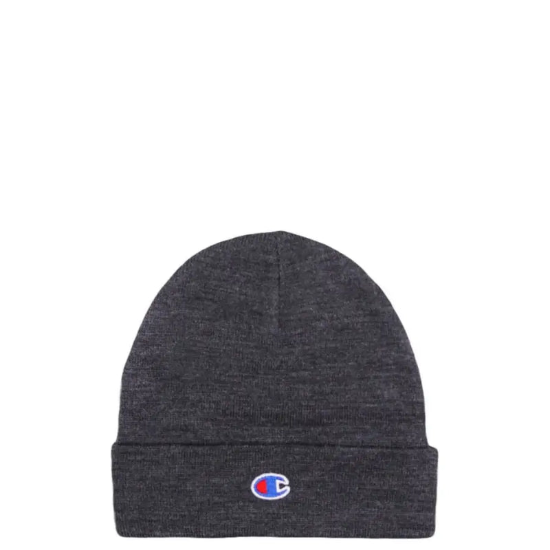 Champion gray beanie men’s wool blend in dark heather gray with folded cuff and embroidered logo for modern streetwear