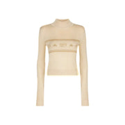 Off-white Chiara Ferragni beige printed long turtleneck knit sweater with gold star and stripe details