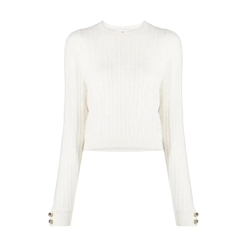 White ribbed knit sweater with gold-tone cuff buttons from Chiara Ferragni collection