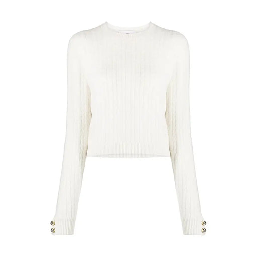 White ribbed knit sweater with gold-tone cuff buttons from Chiara Ferragni collection