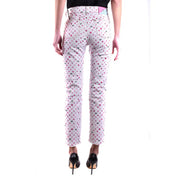 Jean blanc en coton pour femme Chiara Ferragni, orné d'étoiles roses et d'un petit motif de chat noir.
