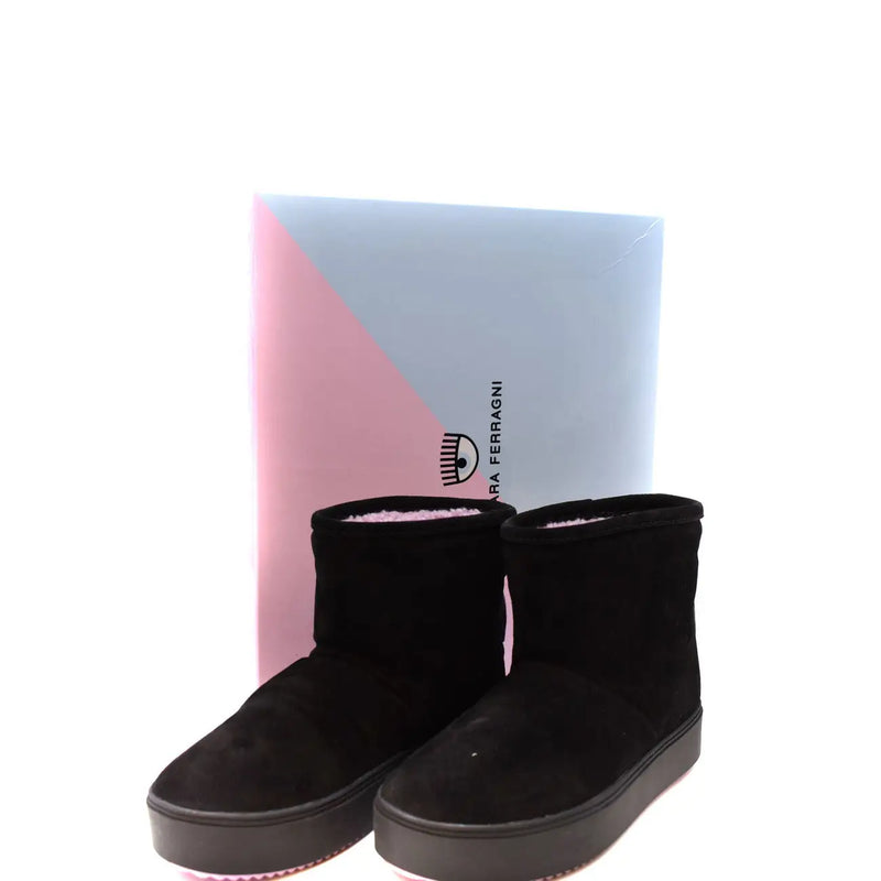 Bottines Chiara Ferragni pour femme en daim noir, intérieur moelleux et semelle plateforme épaisse