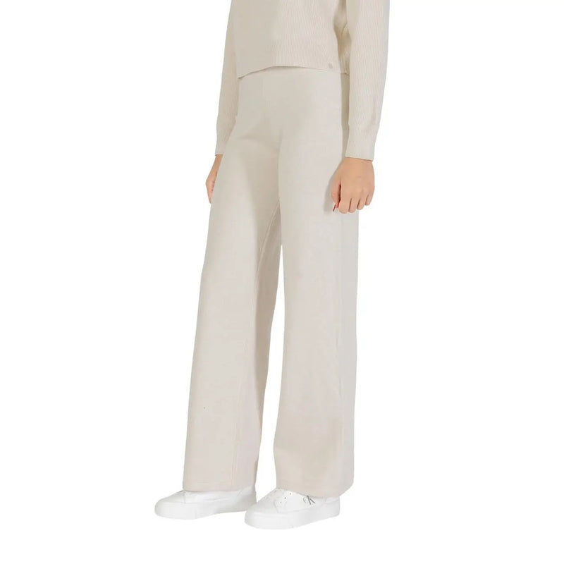 Pantalon choral pour femme, à jambes larges, couleur crème, en maille de viscose mélangée, idéal pour l'automne-hiver.