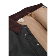 Choral Women green cotton blazer with dark green waxed cotton, brown corduroy collar, and tan shearling lining
