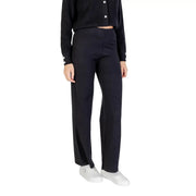 Pantalon choral noir taille haute à jambes larges pour femme, en mélange de viscose avec de subtiles coutures latérales, idéal pour l'automne-hiver.