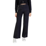 Pantalon Choral noir taille haute à jambes larges pour femme, en mélange de viscose au tissu fluide et lisse, idéal pour l'automne et l'hiver.