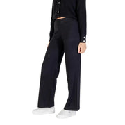 Pantalon Choral noir à jambes larges pour femme, en viscose mélangée, avec un tissu extensible et doux et de subtiles coutures latérales, idéal pour l'automne-hiver.
