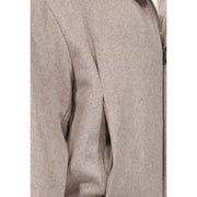 Beige wool blend zip-up jacket with textured fabric and metallic zipper from choral women turtleneck blazer collection